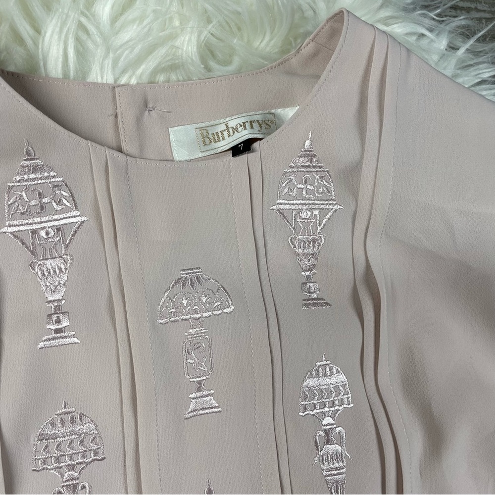 Burberry Vintage Embroidered Blouse Pale Pink Size 7 - Picture 2 of 7